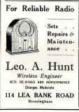 Advertisement for Leo A. Hunt, wireless engineer, Lee Bank