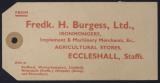 Goods label, Frederick H. Burgess Ltd., Eccleshall