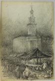 Drawing of the Guildhall and Market, Newcastle-under-Lyme