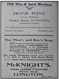 Advertisement for Frank Flint, Wine and Spirit Merchant, Victoria Buildings, Longton