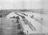 A funeral column passes out of the main parade square, Whittington Barracks, nr Lichfield