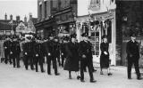 Policemen and women on parade, Market Place, Uttoxeter