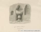 Font in Barton under Needwood Church: sepia drawing