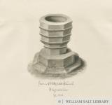 Font in Blithfield Church: sepia drawing
