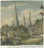Lichfield Cathedral - North East View: water colour painting