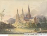 Lichfield Cathedral - West View: water colour painting