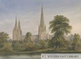 Lichfield Cathedral - South East View: water colour painting