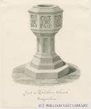 Font in Trentham Church: sepia drawing