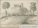 Tutbury Castle - East View: sepia wash drawing