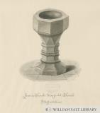 Font in Mayfield Church: sepia drawing