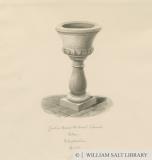 Font in Stone Church - 'St. Michael's': sepia drawing