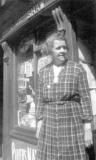 Mrs H. M. Shaw outside her shop in Carter Street, Uttoxeter