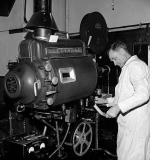 Nuneaton.  Bert Healy in the Palace Cinema film room